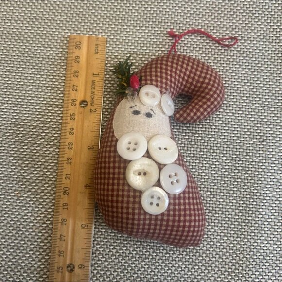 Vintage Primitive Handcrafted Rustic Santa Claus Ornament Button Accents Checker - Picture 2 of 3